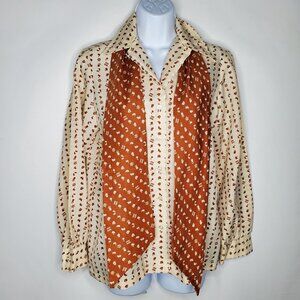 Lady Arrow Womens Vintage Geometric Button Front Top Pointed Collar Scarf Disco